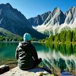Green Lake Serenity**

A woman in a comfortable hiking outfit, including a waterproof jacket and sturdy boots, sits peacefully by the edge of Zelene pleso (Green Lake) in the High Tatras, fully clothed, appropriate attire, safe for work. The lake reflects the sky, surrounded by pine trees and rocky peaks. Perfect anatomy, correct proportions, natural pose, professional photography, high quality, serene and majestic landscape.

**