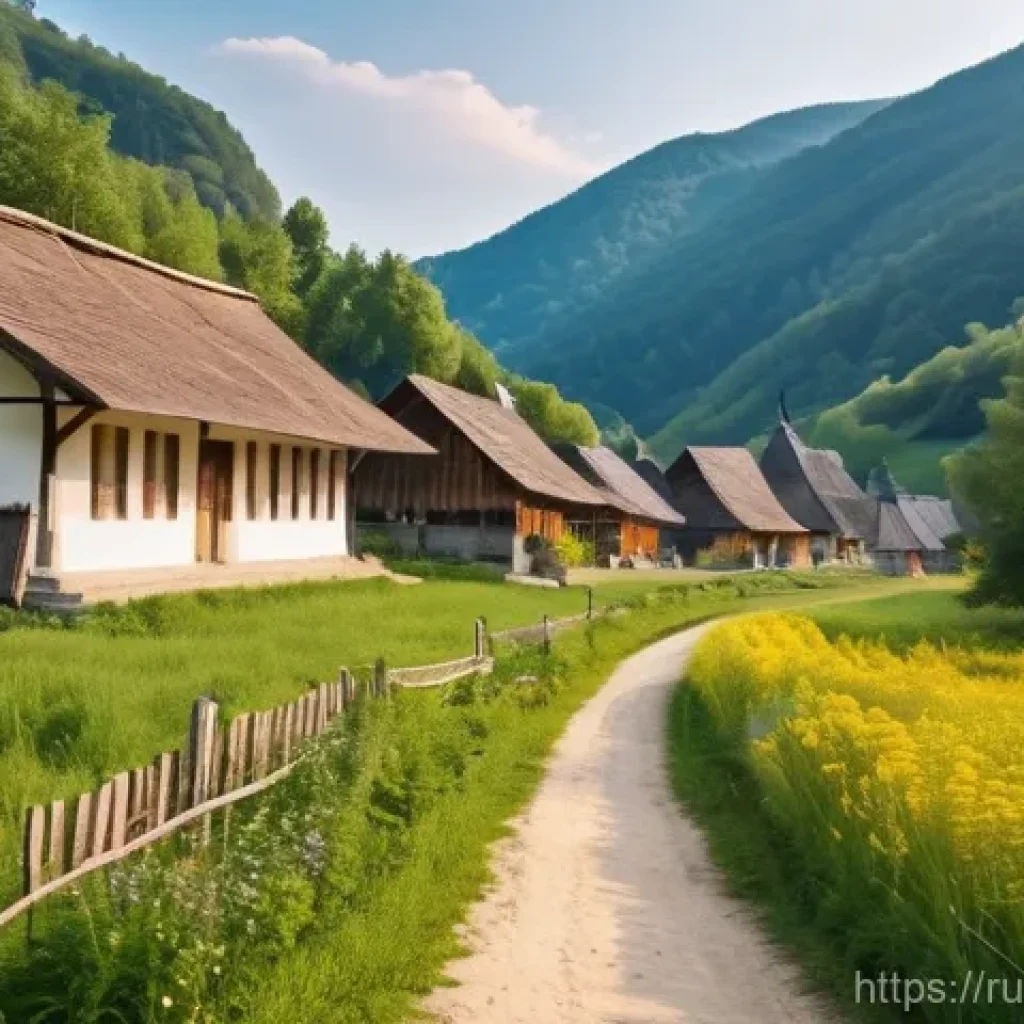 슬로바키아 슬로바키아인 민속촌 방문기 - **Prompt:** A picturesque, warm, and inviting view of a traditional Slovak folk village nestled in a...