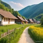Home 8 슬로바키아 슬로바키아인 민속촌 방문기 - **Prompt:** A picturesque, warm, and inviting view of a traditional Slovak folk village nestled in a...