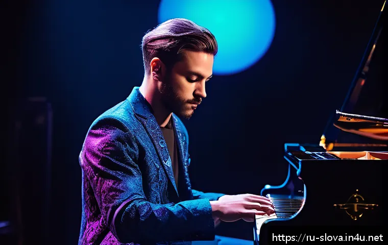 알렉산더 둑슬라브 음악가 - A dynamic stage scene capturing a male musician named Alexander performing live, blending classical ...