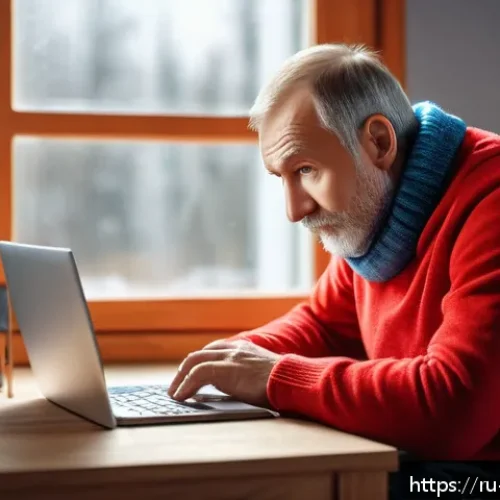 슬로바키아 주요 사기 수법 - A detailed digital illustration of a middle-aged Russian man receiving a suspicious phishing email o...